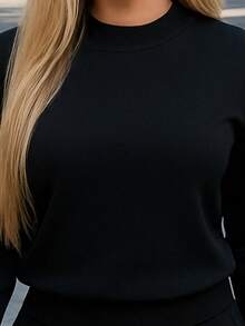 Conjunto de pants  Sudadera y pantalón  Felpa suave  Cuello redondo Estilo cómodo  Conjunto deportivo - Negro - Ver 3