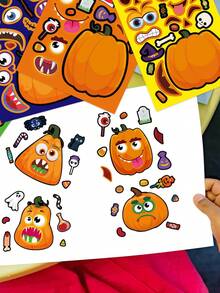 Halloween Puzzle Stickers: DIY Scary Pumpkin Pattern, Suitable For Sticking On Walls, Books, Cups And Various Places As Fun Cartoon Decorations, Halloween Gift