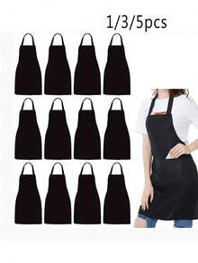1-5 pièces Tablier en polyester pour femmes, style simple noir avec poches, résistant à l'huile avec poches. Tablier de cuisine épaissi à la taille. Mode, travaux ménagers, cuisine, vêtements de travail. Fournitures de cuisine, tablier de cuisine. Tablier réglable avec poches, imperméable et résistant aux graisses, convient pour la cuisine, le chef, unisexe, homme ou femme peut porter le tablier de cuisine. Design simple, style mode et élégant.