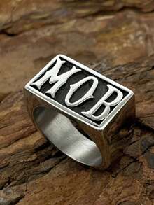 1pc US Size European & American Hot-Selling Personalized Fashion MOB Stainless Steel Ring, Suitable For Friends, Colleagues, Dad, Mom, Boyfriend, Couples - Silver - View 11