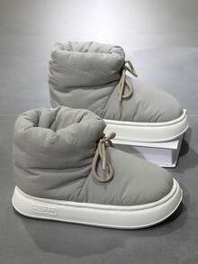 Men's Thermal-Lined Down Fabric Low-Top Snow Boots, Couple Outdoor Travel Business Thick Warm Casual Slippers - Light Grey - View 6