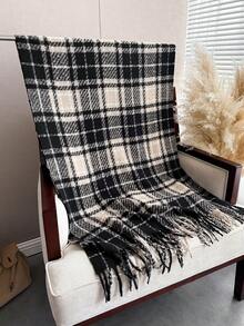 1 pieza Bufanda de mujer de estilo vintage con flecos de cuadros, de imitación de cachemira gruesa y de bucle, para mantener el calor en otoño e invierno, suave y cómoda, para uso diario y salidas, así como para regalos.