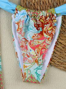 优雅性感印花三件套比基尼，适合女士、沙滩派对和夏季穿着 - 彩色 - 查看 5