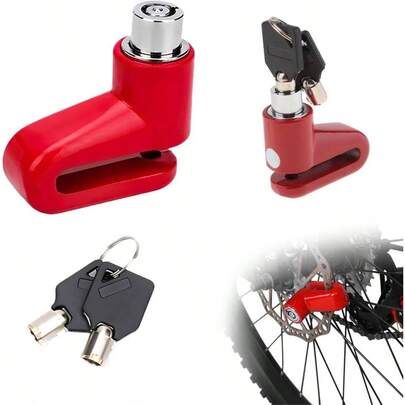 Motorcycle Lock, Motorcycle Brake Lock, Anti Theft, Candado Para Moto, With Keys, Scooter BicyclesRed
