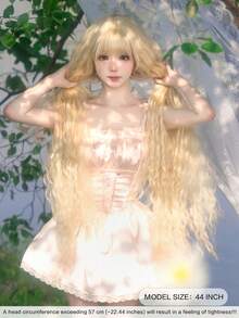 7JHH WIGS 44英寸超长金色角色扮演假发，带刘海，蓬松长卷金色洛丽塔假发，柔软耐热合成纤维，适合女性和女孩参加派对、婚礼、长发公主等场合。 - 金色 - 查看 4