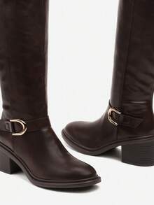 Elegant Buckle Knee High Boots - Women's Winter Casual Boots - Brown - View 6