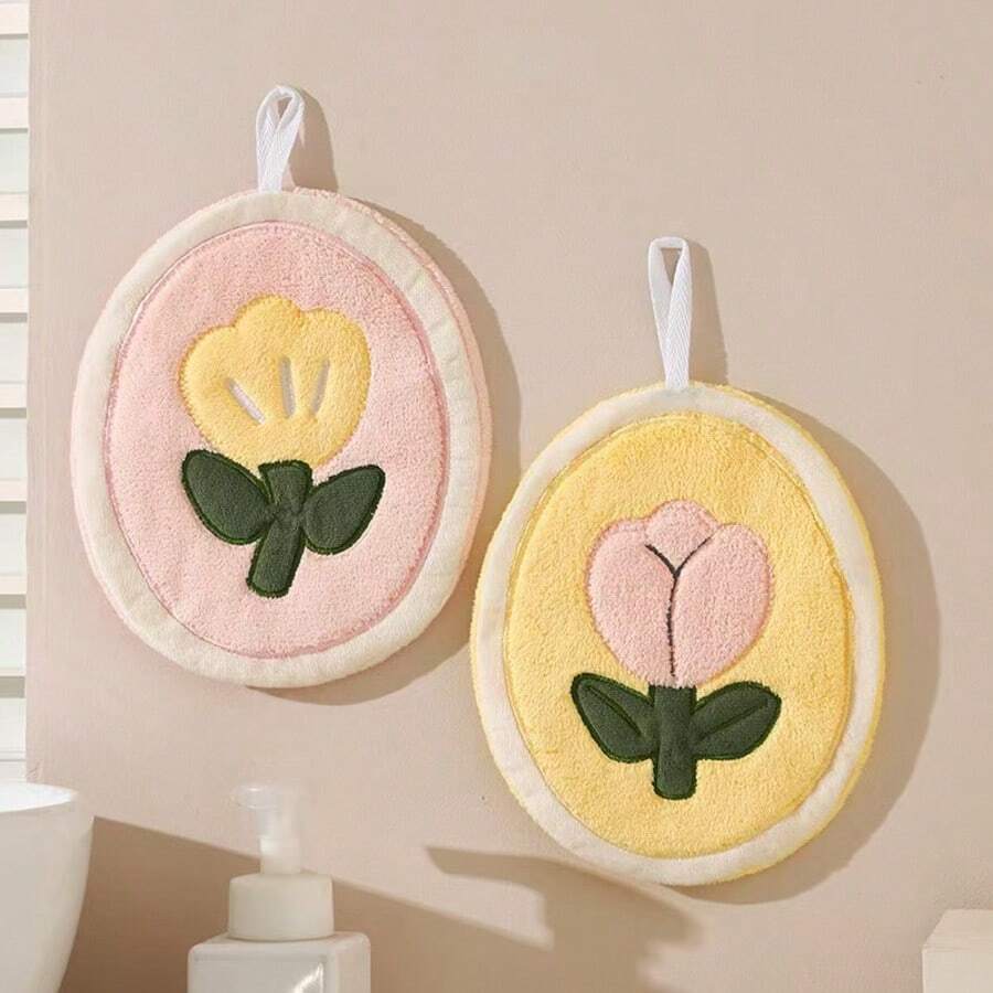 1 pièce/2 pièces/4 pièces Serviettes de toilette à motif tulipe, douces et séchage rapide - super absorbantes, design floral moderne, convient pour la cuisine et la salle de bain
