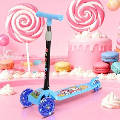 1 scooter infantil de dibujos animados - 3 - 8 años, scooter de 3 ruedas, mango de altura ajustable, rueda LED flash, diseño de espacio para astronautas, dirección magra estable para juegos al aire libre para niños y niñas