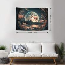 1 pieza Tapiz de fibra de poliéster - Sakura a la luz de la luna, colgante de pared exquisito adecuado para sala de estar, dormitorio, oficina - Fácil de instalar, duradero, resistente a la decoloración, decoración del hogar, decoración de la habitación, decoración de fiestas, kit de instalación gratuito incluido