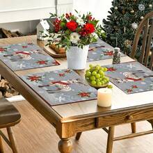 4 buc. Covorașe de masă dreptunghiulare din in, cu imprimeu de reni de Crăciun - Covorașe de masă țesute din in, pentru sufragerie, bucătărie, masă de cafea, decor pentru masă