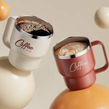 1个400毫升304不锈钢保温咖啡杯，带盖，双层壁设计，大容量，防漏，适用于茶、咖啡、水，可重复使用，适合学生和成人居家、学校、宿舍、办公室、户外露营、野餐、旅行等场合使用。 - 彩色 - 查看 6