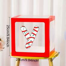 1 pieza Caja decorativa con globos con tema navideño, combinación de 26 elementos navideños en letras y caja transparente roja que se puede combinar para formar XMAS o JOY según los requisitos, para decoración de fiestas navideñas, adornos navideños, productos de combinación DIY navideños, regalos navideños, cajas de globos con tema navideño