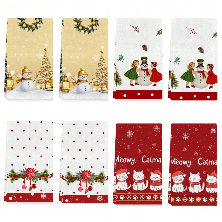 2 peças de panos de prato de Natal e Inverno, toalhas de mão macias e absorventes, bonecos de neve fofos, gatos, flores e flocos de neve, estilo moderno, decoração de inverno e Natal, toalhas de cozinha, decoração para casa