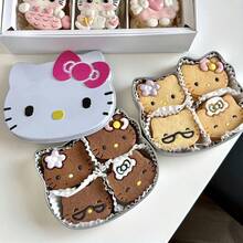 Sanrio Cartoon Hello Kitty Airtight Metal Storage Tin Box, Cookies/Gift Box Floral Bow Candy/Jewelry/Hair Accessory/Note Packaging Box Jewelry Box, Birthday/Valentine's Day Gift