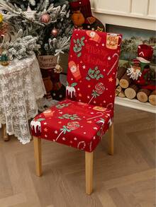 1pc Milk Silk High Backrest Chair Cover, Christmas Gloves, Cake, Candy Cane, Lollipop, Christmas Gift, Pine Cone, Modern Polyester Stretch Dustproof Slipcover For Living Room, Dining Room, Bedroom, All Season, Christmas Chair Cover