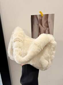 1pc手提包毛茸茸柔软亲肤秋冬拉链开合休闲百搭轻便手提包，多种颜色可选，满足基本收纳需求，适合旅行、购物、旅游等场合，万圣节、感恩节、圣诞节 - 輕便單肩包 - 查看 4