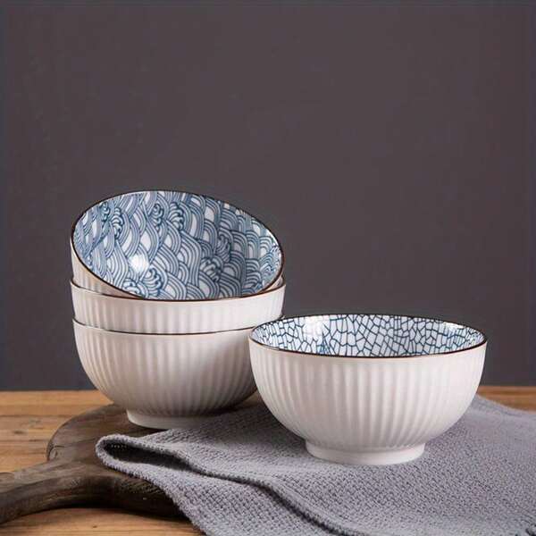 2 Stücke handgefertigtes japanisches Keramik Reisschalen Set - elegante schwarze & weiße runde Schalen mit blauer/beiger/marineblauer/grauer/schwarzer/weißer Glasur, mikrowellengeeignetes strapazierfähiges Geschirr für Suppe, Nudeln, Getreide, Desserts & Snacks, vielseitig für Alltag & festliche Anlässe, ideales Geschenk für Zuhause oder Restaurant, handgefertigte Keramikschalen mit glatten abgerundeten Kanten und stabilem Boden, perfekt für Getreide und mehr