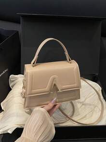 1 Nuova mini borsa alla moda con texture in tessuto PU di colore solido, borsa quadrata con chiusura a ribalta, stile occidentale semplice, elegante borsa a tracolla con cinturino regolabile e rimovibile.