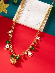 1 buc Lanț Reglabil din Aliaj cu Mărgele din Lut Polimeric, Colier cu Pandantiv de Crăciun cu Mai Multe Straturi, Moș Crăciun, Brad de Crăciun, Om de Zăpadă - Colier la Modă și Versatil pentru Femei, de Crăciun, Sărbători, Petrecere, Evenimente, Bijuterii Choker - Cadou (Culoare Aleatoare)