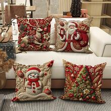 4/1 Set, 45*45cm Christmas Theme Pillow Covers, Soft & Comfortable Pillow Cases With Zipper Closure, For Home & Room Decor, Santa Claus & Snowman Design, Machine Washable - Multicolor - View 8