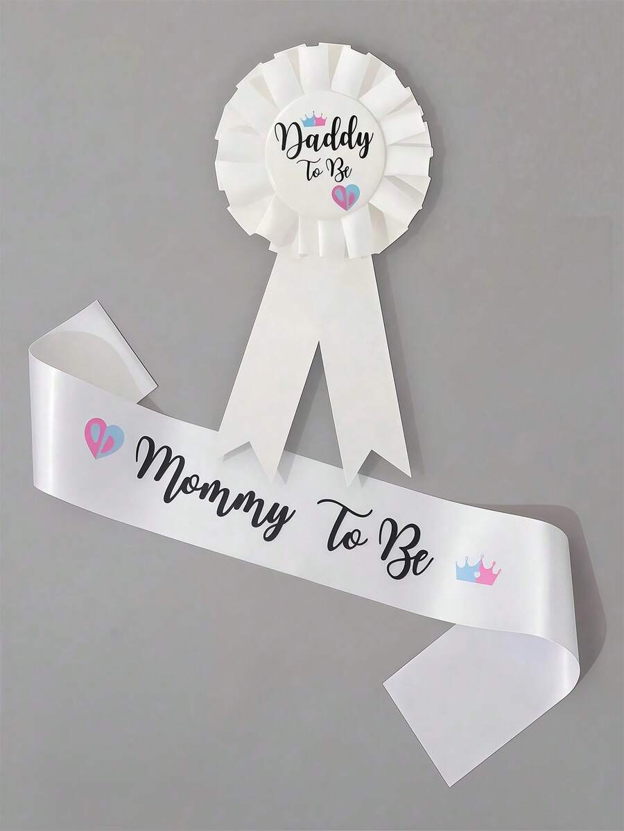 Perfect White "Mom To Be" Sash - Enjoy Your Baby Shower,White Baby Shower Sash, Mommy To Be Sash And Daddy To Be Badge, Baby Shower Party Decorations,Gender Reveal Decorations,Party Supplies,Baby Shower Party Favors (White) - Multicolor - View 1