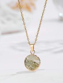 1pc/ Natural Round Multi-Color Pendant, Fashionable And Simple, Adjustable Size Necklace, A Gift For Friends At Festival Gatherings