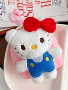 1pc Hello Kitty Bow Backpack Plush Coin Purse With Hanging Pouch, Mini Portable Bag