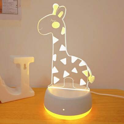 1 pièce Veilleuse girafe 3D en acrylique, alimentée par USB, lumière douce et chaude, interrupteur à bouton, convient pour la chambre, le bureau, les fêtes, les restaurants, les cafés, excellent cadeau pour les anniversaires et les fêtes