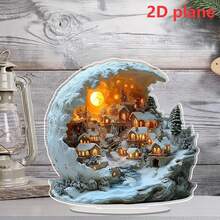 1 pieza Decoración acrílica de escena de aldea de invierno navideña en 2D - Escena de escritorio impresa de alta definición, multiusos, sin texto, ideal para el hogar, la sala de estar, la oficina, regalo de Navidad, Acción de Gracias, decoración de cumpleaños, decoración navideña