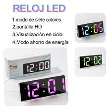 Reloj de mesa con pantalla digital y visualización de luz a colores, suitable para la mesa de la habitación de huéspedes y la mesita de noche del dormitorio - Negro - Ver 5