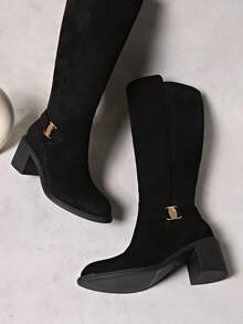 2025 Autumn/Winter New Retro Over-The-Knee High Shaft Riding Boots For Women, Thick Heel Long Boots With Belt Buckle, Western Cowboy Boots