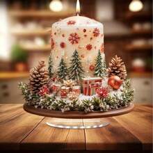 MAHUNIYA Candela di Natale in stile bohémien con base acchiappaluce in cristallo acrilico - Ideale per decorare casa, ufficio e libreria | Splendida decorazione natalizia da tavolo | Perfetto regalo di Natale, ideale per il Natale