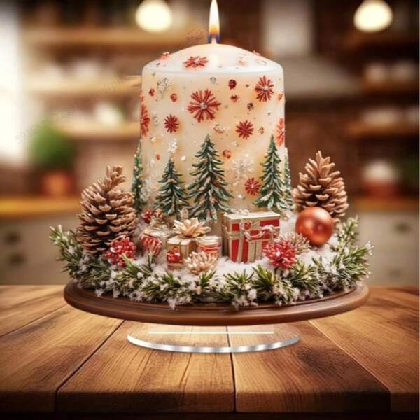 MAHUNIYA Candela di Natale in stile bohémien con base acchiappaluce in cristallo acrilico - Ideale per decorare casa, ufficio e libreria | Splendida decorazione natalizia da tavolo | Perfetto regalo di Natale, ideale per il Natale