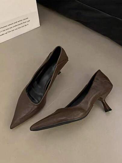 Wine Red Pointed Toe High Heel Shoes For Women, Commuting Style, Bowknot Accent, Thin Heel, Slip-On, Spring/Autumn 2025 New Arrival,Elegant,Kitten Heels