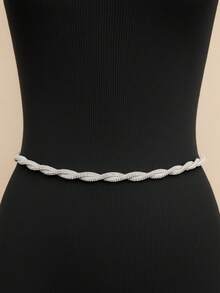 Twisted Rhinestone Belt Chain Glitter Gold And Silver Metal - Silver - View 3
