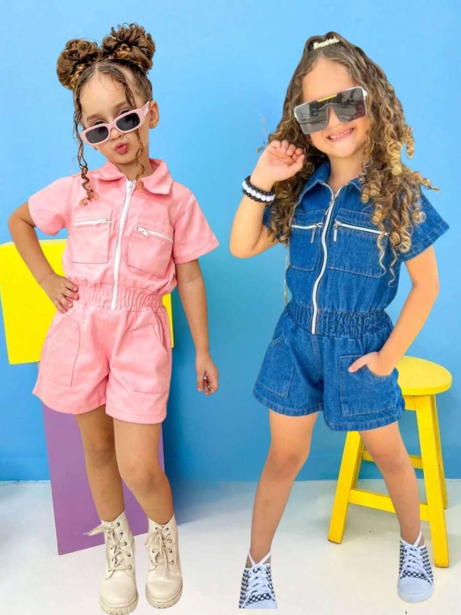 Kit 2 Girls' Jumpsuit Casual Fashion Blogger - Rosa Pálido - Ver 1