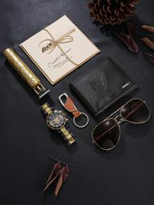 5 peças/7 peças Conjunto de Relógios Masculinos, Projetado para Homens, Moda Casual de Negócios, Relógios Masculinos Elegantes, Esportivos e Estilosos, Essenciais para Uso Diário, Adequados como Presentes para Ação de Graças, Aniversário, Compras - Preto - Visão 12