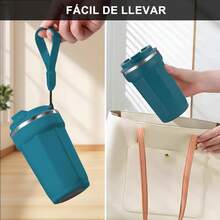 MOYAC Taza Termo de Café de 510 ml, Termo Cafe de Viaje con Cordón de Acero Inoxidable, Termo al Vacío para Conservación del Calor y el Frío, Adecuada para Preparar Leche, Café, Té (Negro) - AZUL - Ver 10