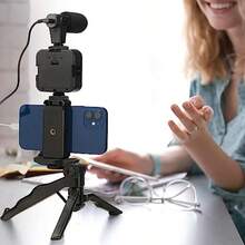 Kit de Vlogging portátil de vídeo con trípode para cámara SLR, teléfono inteligente, fotografía, soporte de luz, micrófono - Negro - Ver 5