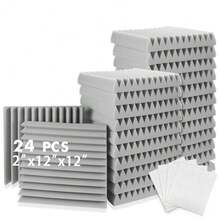 OLOEY 24 piezas de 12 x 12 x 2 pulgadas (30 x 30 x 5 cm) Espuma acústica de alta densidad con ranura triangular para reducción de ruido, grosor de 5 cm, para decoración de oficina y hogar para reducción de ruido en el techo