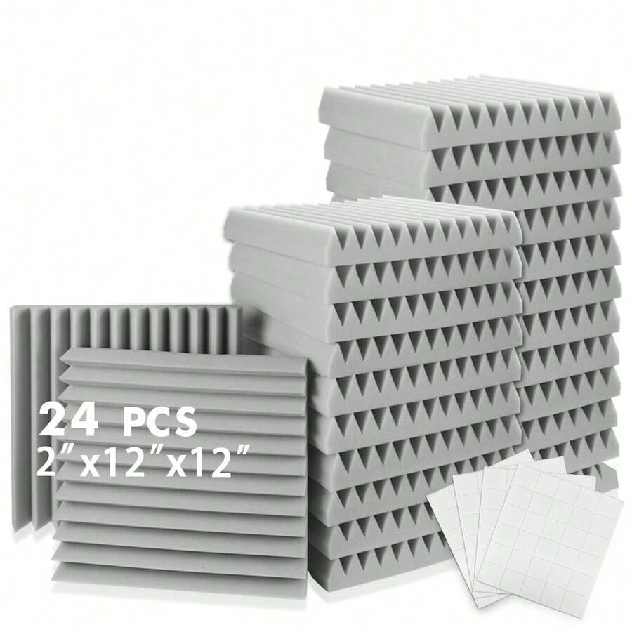 OLOEY 24 piezas de 12 x 12 x 2 pulgadas (30 x 30 x 5 cm) Espuma acústica de alta densidad con ranura triangular para reducción de ruido, grosor de 5 cm, para decoración de oficina y hogar para reducción de ruido en el techo