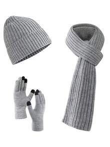 3 Stücke Winterset, ausgestattet mit Touchscreen-Handschuhen, mit Innenfutter aus Arktis-Fleece, Winterwärme-Sets, universelle Kälteschutz-Sets für Herren und Damen, geeignet für Outdoor-Radfahren, Camping, Wandern, Sport und tägliche Winterreisen im Herbst und Winter.