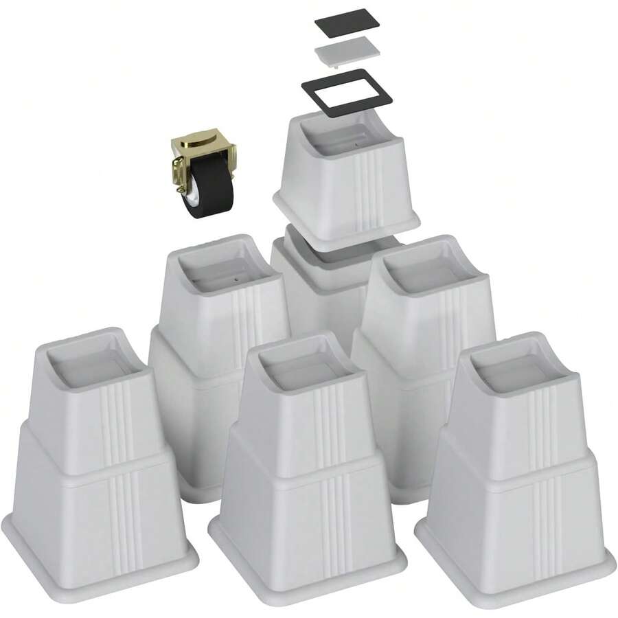 ZTON Adjustable Bed Furniture Risers Elevation In Heights 3", 5" Or 8" Heavy Duty Risers For Both Posts And Wheels Of Furniture Sofa Bed Couch Chair Table,Support Up To 3000 Lbs. (12 Pack, Grey)