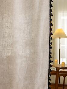 1 件美式纯色亚麻窗帘，日式简约黑色流苏条纹，房间隔断窗帘，可洗厨房短窗帘，窗户和门装饰，卧室，厨房，客厅，书房，阳台，入口，橱柜，咖啡厅，四季皆宜，适合秋季 - 杏色 - 查看 7