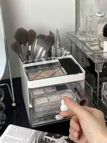 1pc Charming White Cosmetics Storage Box With Fashion Drawer - Large Capacity Cosmetics Display Box, Luxury Multi-Layer Cosmetics Storage Rack - Spacious Desk Storage Rack For Storing Skin Care Products, Perfume And Toiletries, Large Capacity, Table Top And Dresser Storage Rack - Fashionable Cosmetics Rack Suitable For Family And Travel, Christmas Gifts,For Holiday Beach, Bathroom Collection, Bedroom Collection, Large Capacity