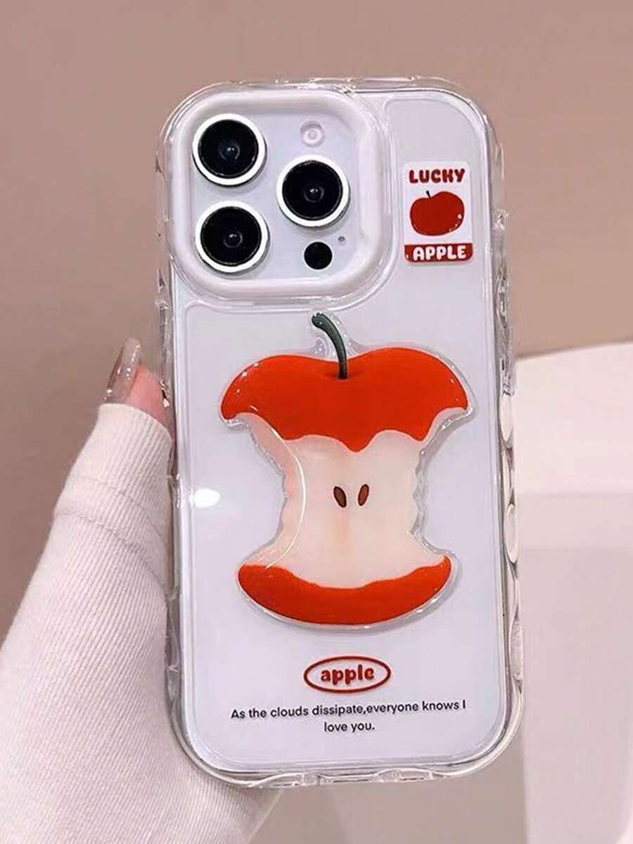 新款韩国可爱3D苹果核心手机壳,兼容 17/16 Pro Max/15 Pro,全包覆式,兼容 14/14 Pro、13/12/11,防摔保护套 - 白色 - 查看 1