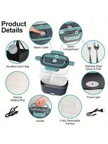 Multifunctional Portable Food Warmer: Large Capacity Electric Heated Lunch Box, Convenient To Carry | Heat Your Meals Anytime, Anywhere - Dark Green - View 3