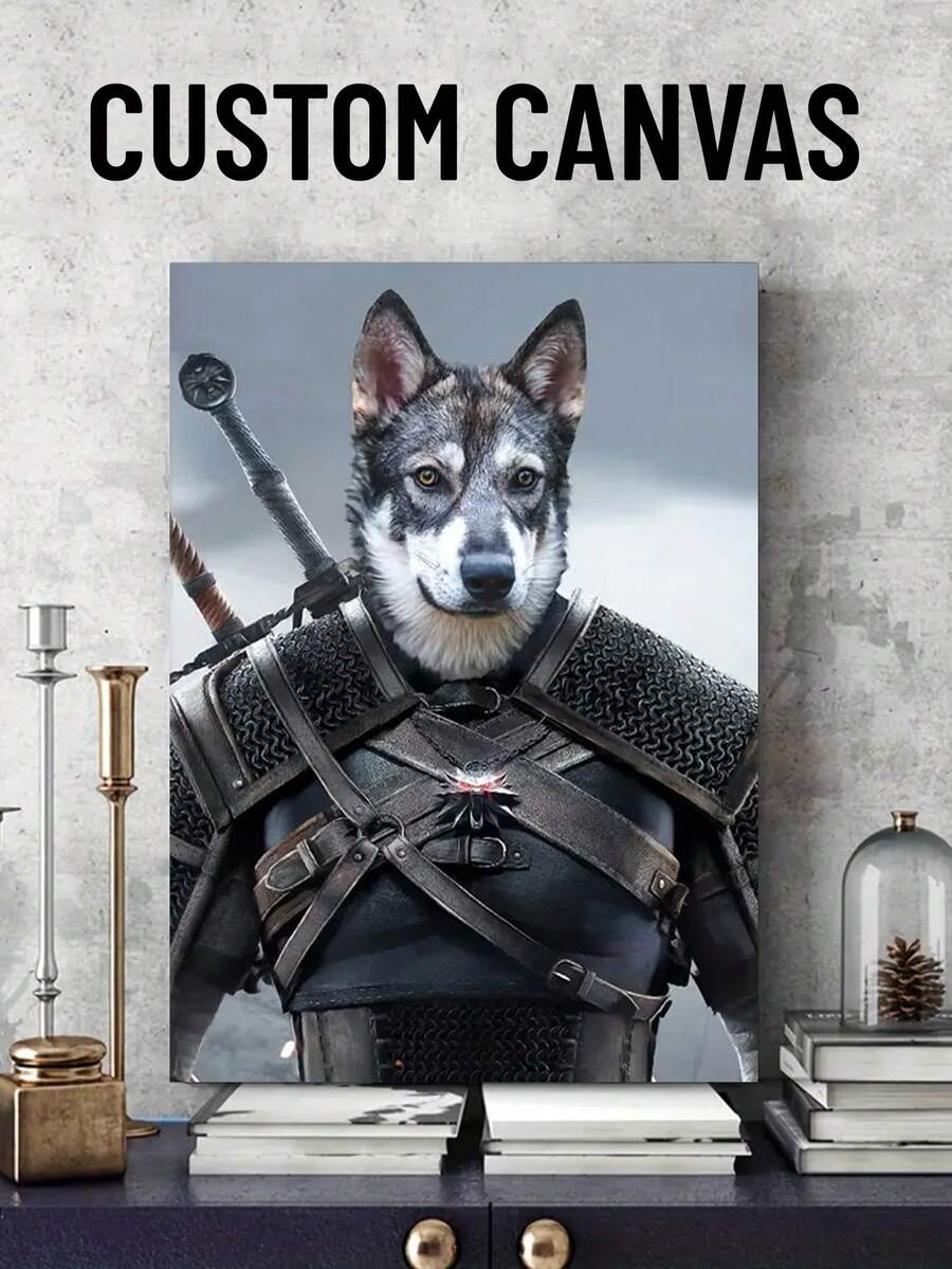 1pc Framed Art Deco Style Animal Portrait Canvas Print, Customized Portrait Decorative Paintings In A Stylish Motorcycle Style For Pets, Photos Of Creative Cat Or Dog Wall Decorations In A Coffee Shop, Restaurant Or Living Room, Indoor Portrait Orientation Canvas Artwork, Gift For Pet Lovers