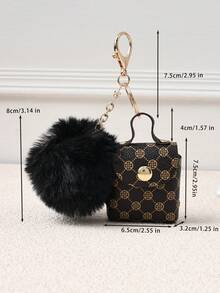 时尚百搭包袋挂饰、迷你耳塞袋、女士手提包挂饰、蓬松绒球迷你包钥匙扣 - 咖啡 - 查看 2