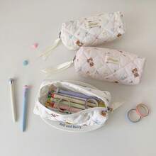 1 pieza Bolsa de almacenamiento de brochas de maquillaje con diseño de oso lindo, organizador de escritorio de alta calidad DIY, estuche para lápices de papelería para estudiantes